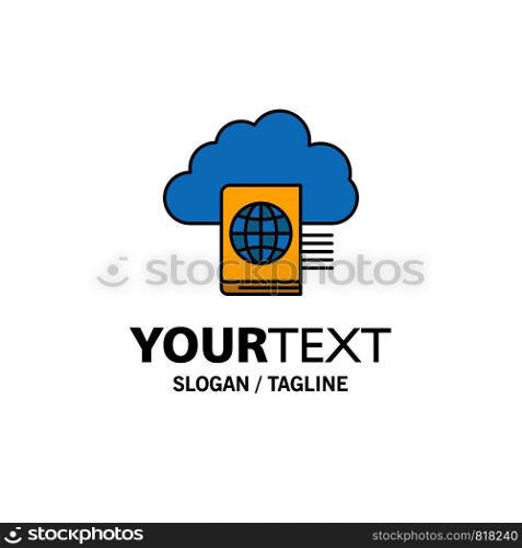 Cloud, Reading, Folder, Upload Business Logo Template. Flat Color