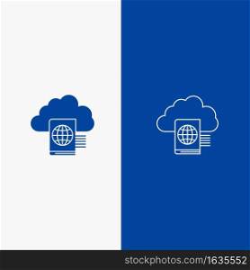 Cloud, Reading, Folder, Upload Line and Glyph Solid icon Blue banner Line and Glyph Solid icon Blue banner