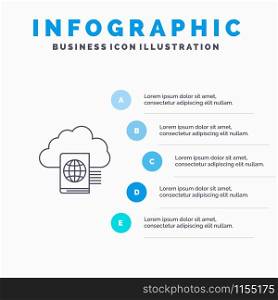 Cloud, Reading, Folder, Upload Line icon with 5 steps presentation infographics Background