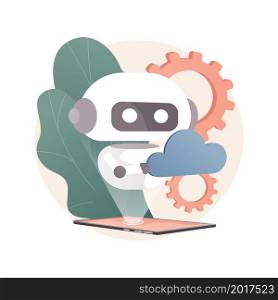 Cloud robotics abstract concept vector illustration. Remote machine learning, cloud artificial intelligence, computer science, mobile robotics, cloud-computing infrastructure abstract metaphor.. Cloud robotics abstract concept vector illustration.