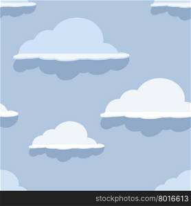 Cloud seamless pattern on blue background.