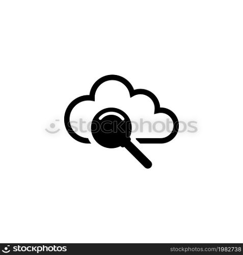 Cloud Search. Flat Vector Icon. Simple black symbol on white background. Cloud Search Flat Vector Icon