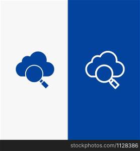 Cloud, Search, Research Line and Glyph Solid icon Blue banner Line and Glyph Solid icon Blue banner