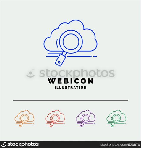 cloud, search, storage, technology, computing 5 Color Line Web Icon Template isolated on white. Vector illustration. Vector EPS10 Abstract Template background