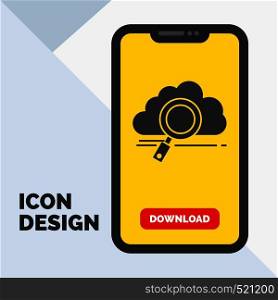 cloud, search, storage, technology, computing Glyph Icon in Mobile for Download Page. Yellow Background. Vector EPS10 Abstract Template background
