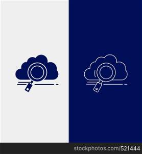 cloud, search, storage, technology, computing Line and Glyph web Button in Blue color Vertical Banner for UI and UX, website or mobile application. Vector EPS10 Abstract Template background