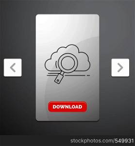 cloud, search, storage, technology, computing Line Icon in Carousal Pagination Slider Design & Red Download Button. Vector EPS10 Abstract Template background