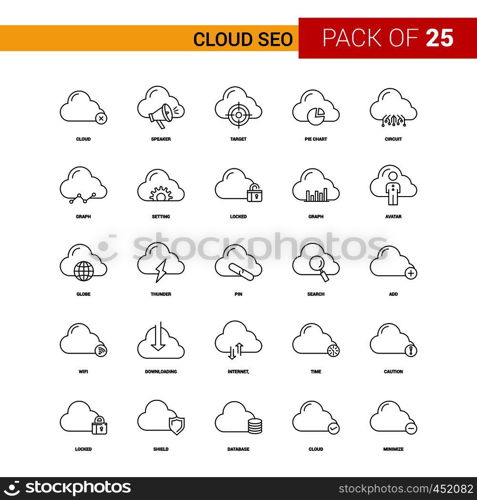 Cloud SEO Black Line Icon - 25 Business Outline Icon Set