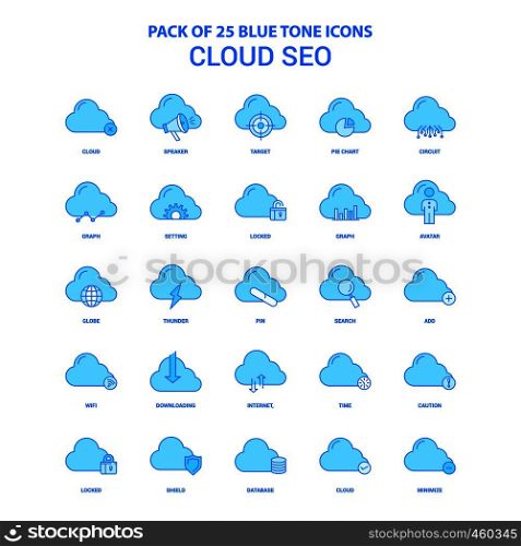Cloud SEO Blue Tone Icon Pack - 25 Icon Sets
