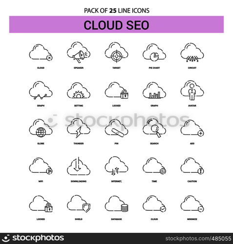 Cloud SEO Line Icon Set - 25 Dashed Outline Style