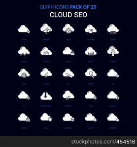 Cloud SEO White icon over Blue background. 25 Icon Pack