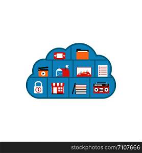 cloud server with media icon, online technology, isolated on white background