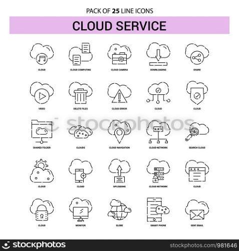 Cloud Service Line Icon Set - 25 Dashed Outline Style