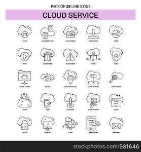 Cloud Service Line Icon Set - 25 Dashed Outline Style