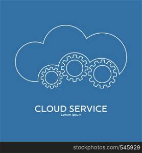 Cloud service logo template. Line style icon of cloud with gears. Online repair service concept. Clean and modern vector illustration for design, web.