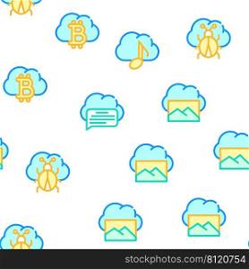 Cloud Service Storage Collection Vector Seamless Pattern Color Line Illustration. Cloud Service Storage Collection Icons Set Vector