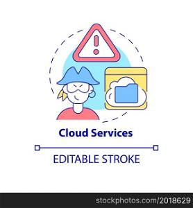 Cloud services concept icon. Source of piracy abstract idea thin line illustration. Downloading and distributing pirated contents. Vector isolated outline color drawing. Editable stroke. Cloud services concept icon