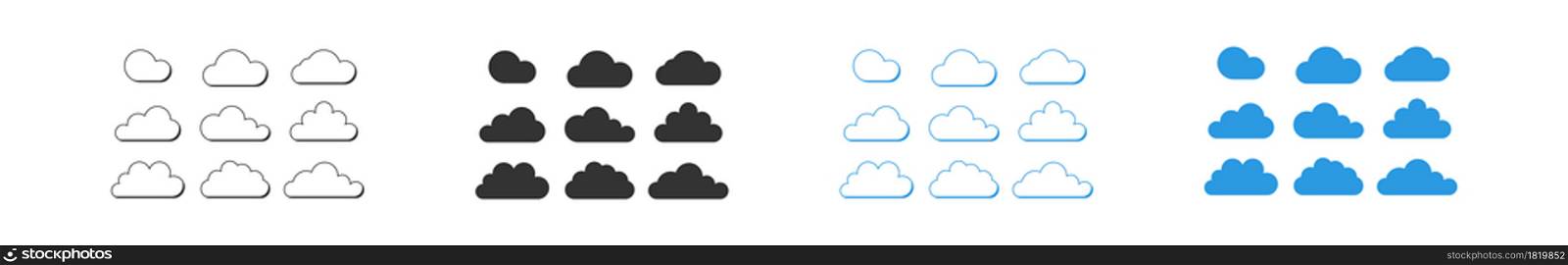 Cloud set on white background. Network black and blue icon in flat. Line symbol for web