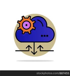 Cloud, Setting, Gear, Arrow Abstract Circle Background Flat color Icon