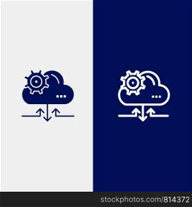 Cloud, Setting, Gear, Arrow Line and Glyph Solid icon Blue banner