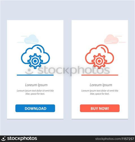 Cloud, Setting, Gear, Computing Blue and Red Download and Buy Now web Widget Card Template
