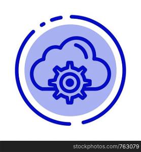 Cloud, Setting, Gear, Computing Blue Dotted Line Line Icon