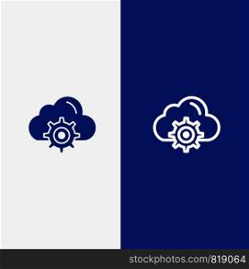 Cloud, Setting, Gear, Computing Line and Glyph Solid icon Blue banner