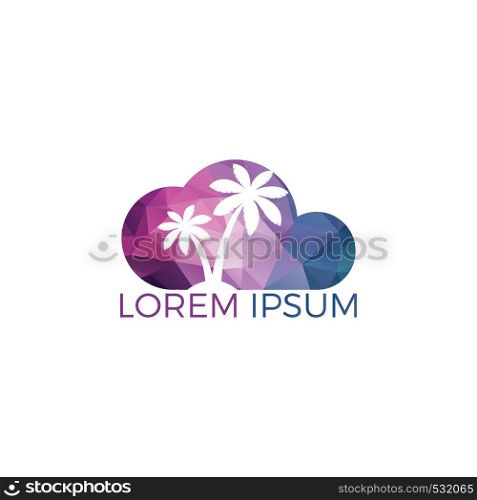 Cloud shaped tropical beach and palm tree logo design. Island and beach logo design. Summer holidays and travel logo concept.
