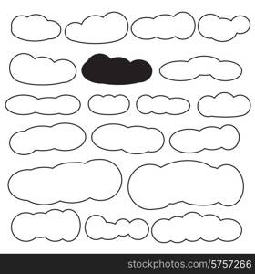 Cloud shapes icon set in black color on white background