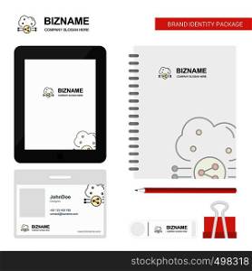 Cloud sharing Business Logo, Tab App, Diary PVC Employee Card and USB Brand Stationary Package Design Vector Template
