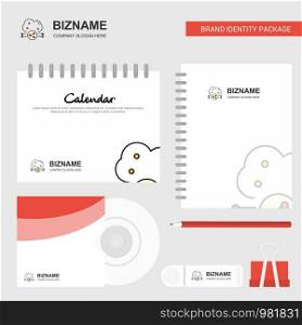 Cloud sharing Logo, Calendar Template, CD Cover, Diary and USB Brand Stationary Package Design Vector Template