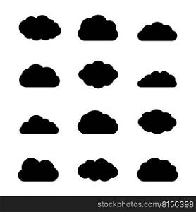 Cloud silhouettes. Vector set of flat cloud icons isolated on white.