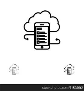 Cloud storage, Business, Cloud Storage, Clouds, Information, Mobile, Safety Bold and thin black line icon set