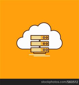 cloud, storage, computing, data, flow Flat Line Filled Icon. Beautiful Logo button over yellow background for UI and UX, website or mobile application. Vector EPS10 Abstract Template background