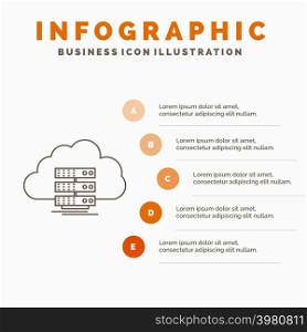 cloud, storage, computing, data, flow Infographics Template for Website and Presentation. Line Gray icon with Orange infographic style vector illustration