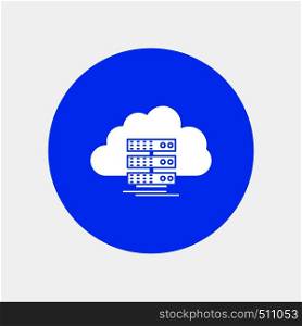 cloud, storage, computing, data, flow White Glyph Icon in Circle. Vector Button illustration. Vector EPS10 Abstract Template background