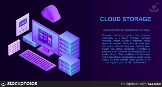 Cloud storage concept banner. Isometric illustration of cloud storage vector concept banner for web design. Cloud storage concept banner, isometric style