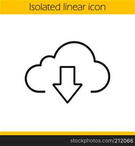 Cloud storage files download linear icon. Thin line illustration. Cloud computing contour symbol. Vector isolated outline drawing. Cloud storage files download linear icon