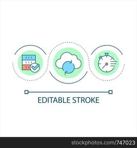 Cloud storage loop concept icon. Update information. Server database. Quick restoration. Data abstract idea thin line illustration. Isolated outline drawing. Editable stroke. Arial font used. Cloud storage loop concept icon