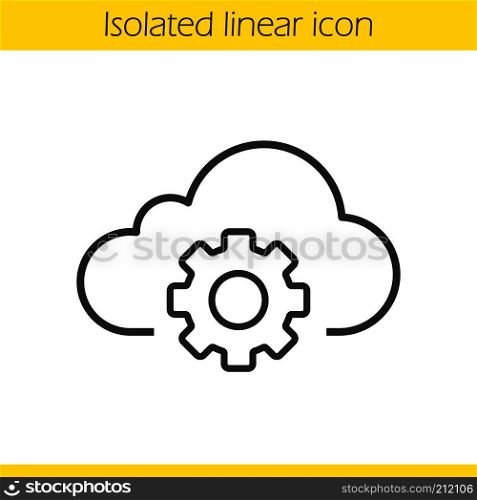 Cloud storage settings linear icon. Thin line illustration. Web hosting preferences. Cloud computing with cogwheel contour symbol. Vector isolated outline drawing. Cloud storage settings linear icon