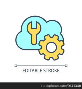 Cloud storage settings RGB color icon. Technical configuration. Online repository service. Data management. Isolated vector illustration. Simple filled line drawing. Editable stroke. Cloud storage settings RGB color icon