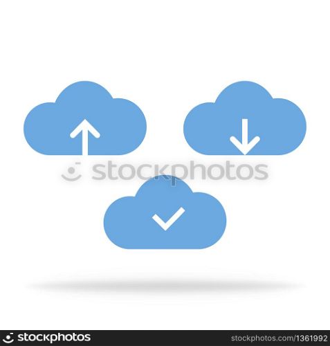 Cloud storage with upload or download arrow icons. Clouds with arrows. Storage icons. Vector EPS 10.