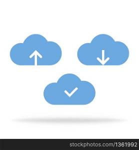 Cloud storage with upload or download arrow icons. Clouds with arrows. Storage icons. Vector EPS 10.