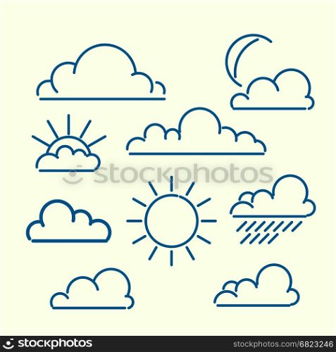 Cloud sun moon rain loutlined icon set. Meteo vector ilustration.