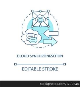 Cloud synchronization blue concept icon. Files backup online service. Data storage. Messaging software abstract idea thin line illustration. Vector isolated outline color drawing. Editable stroke. Cloud synchronization blue concept icon