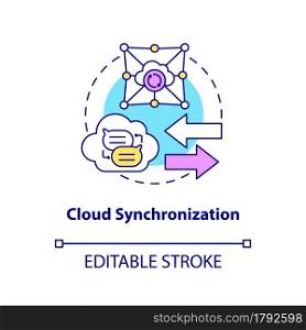 Cloud synchronization concept icon. Files backup online service. Data storage. Messaging software abstract idea thin line illustration. Vector isolated outline color drawing. Editable stroke. Cloud synchronization concept icon