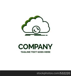 cloud, syncing, sync, data, synchronization Flat Business Logo template. Creative Green Brand Name Design.