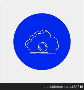 cloud, syncing, sync, data, synchronization White Line Icon in Circle background. vector icon illustration. Vector EPS10 Abstract Template background