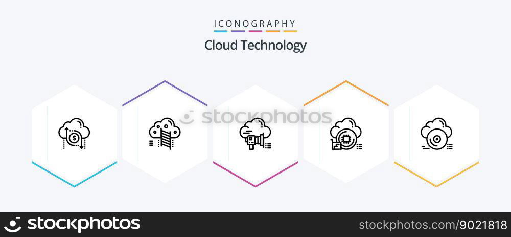 Cloud Technology 25 Line icon pack including data. processor. data. cloud. cloud