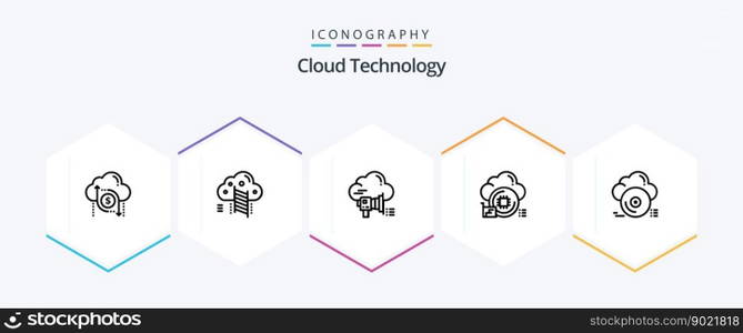 Cloud Technology 25 Line icon pack including data. processor. data. cloud. cloud